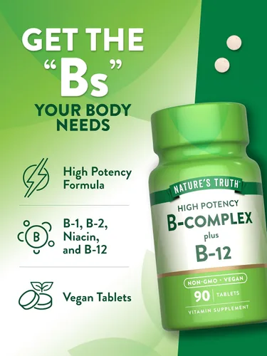 Miniatura 5 de Nature's Truth Complejo de vitamina B para mujeres y hombres Plus B12 90 tabletas Alta potencia Suplemento vegano y sin OMG