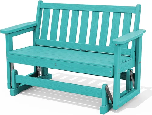 SERWALL Banco planeador de patio para 2 personas, banco oscilante resistente a la intemperie de material HDPE para jardín de porche al aire libre,