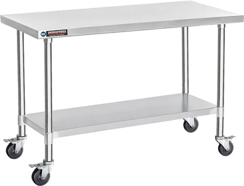 Miniatura 32 de DuraSteel Carrito de acero inoxidable NSF de 30 x 72 pulgadas, mesa de preparación de alimentos resistente con estante inferior, isla de cocina