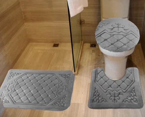 Miniatura 14 de All American Collection - Juego de 3 tapetes de baño de espuma viscoelástica con diseño de corona de felpa suave antideslizante para ducha, baño