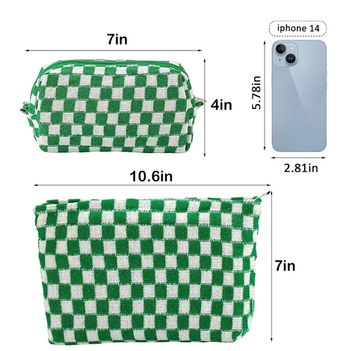 Miniatura 4 de ZLFSRQ Bolsa de maquillaje a cuadros para mujer, grande y pequeña, juego de bolsa de cosméticos a cuadros, bolsas de aseo de viaje, bolsa