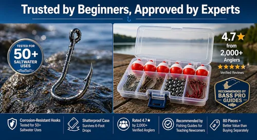Miniatura 8 de Smaky Kit de aparejos de pesca, equipo para principiantes, 80 piezas, incluye anzuelos de pesca, anzuelos de pulpo, círculos, plomadas, kit