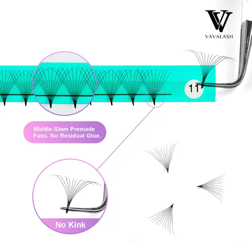 Miniatura 3 de VAVALASH Extensiones de pestañas postizas en abanico 10D, 14D, 16D, 20D 0.05, 0.07 de grosor, con rizado C/D, con tallo medio, extensiones