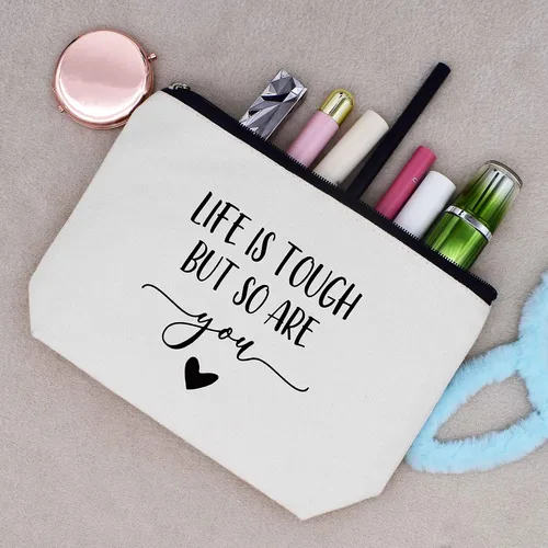 Miniatura 5 de LIBIHUA Bolsa de maquillaje para mujer, bolsa de cosméticos regalos para ella, bolsa de viaje femenina, Beige