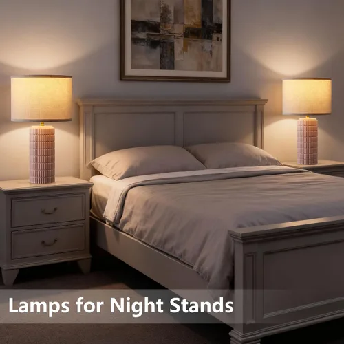 Miniatura 5 de Juego de 2 lámparas de mesa modernas de cerámica, lámpara de noche para decoración de dormitorio, lámpara de mesita de noche con 3 temperaturas