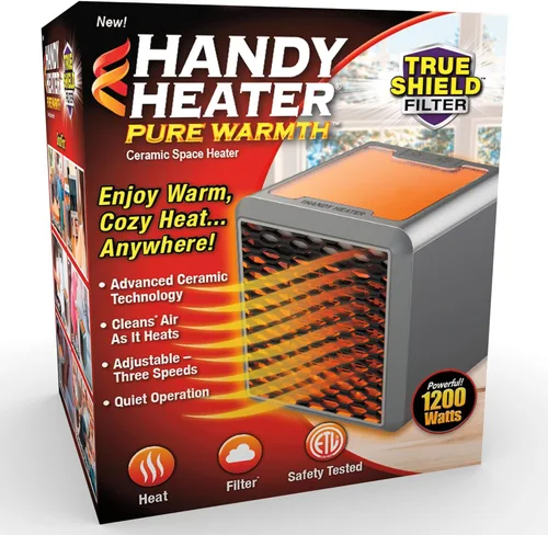 Ontel Handy Heater Pure Warmth Calentador de Espacio Personal de Cerámica de 1200W con Calor Ajustable - Portátil, Silencioso y Eficiente en