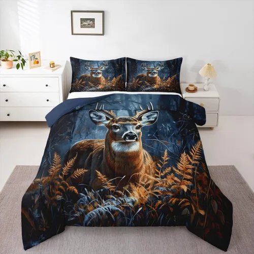 Miniatura 8 de jejeloiu Juego de edredón de dibujos animados para niños, tamaño individual, estampado de gatos, juego de ropa de cama con patrón de hojas, edredón