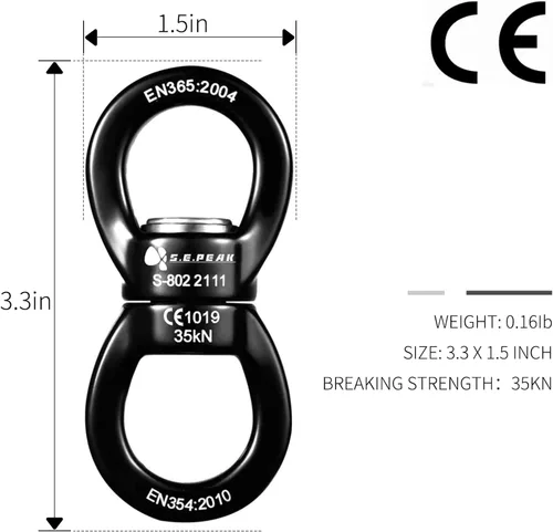 Miniatura 5 de Columpio giratorio de 35 kN, dispositivo giratorio de 360 ° certificado CE, accesorio colgante silencioso para columpio de árbol, danza aérea Negro