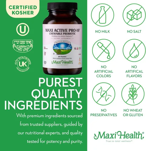 Miniatura 6 de Maxi Health Active Pro-10 Kids Probiotic Chewables - 15 cepas para la salud digestiva e inmunológica - Mezcla de 10 mil millones de probióticos
