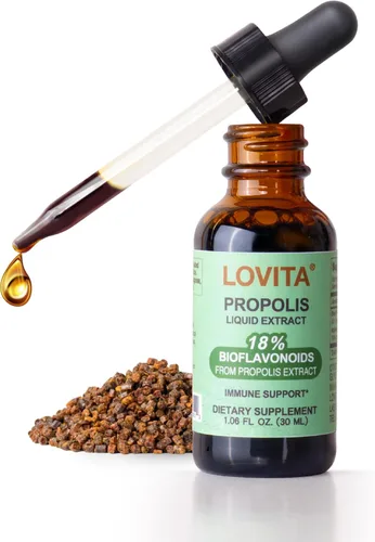 LOVITA Extracto líquido de propóleo de abeja, gotas de resina 5:1 con 18% de bioflavonoides, antioxidante sin alcohol, apoyo inmunológico y calmante