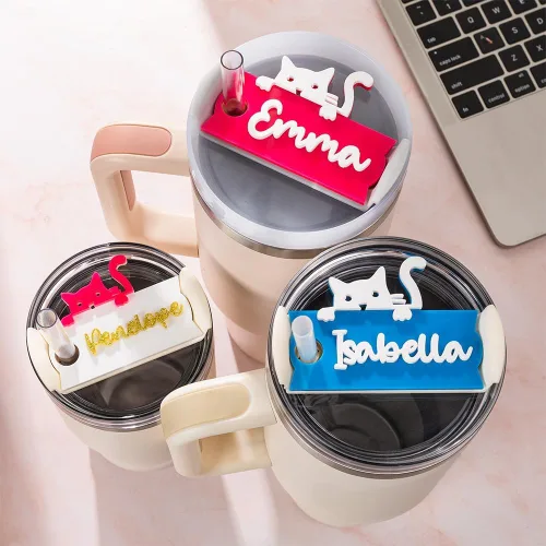 callie Placa de nombre personalizada de gato para taza Stanley de 30 onzas, 40 onzas, etiqueta de nombre personalizada para tapa de vaso Stanley,
