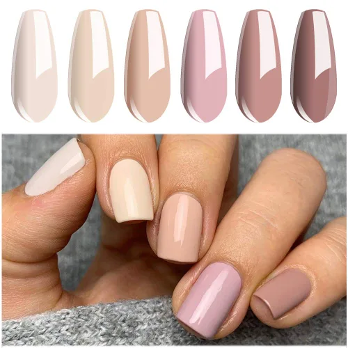 Vishine Juego de esmaltes de uñas de gel, color nude serises, color diario, 0.3 fl oz, esmalte de uñas de gel con caja de regalo, lámpara LED UV