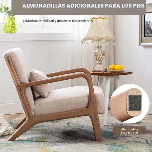Miniatura 4 de ANJ ANJHOME Silla moderna de mediados de siglo, estilo Accent, con asiento de tela cómoda para sala de estar con estructura de madera maciza, sillón