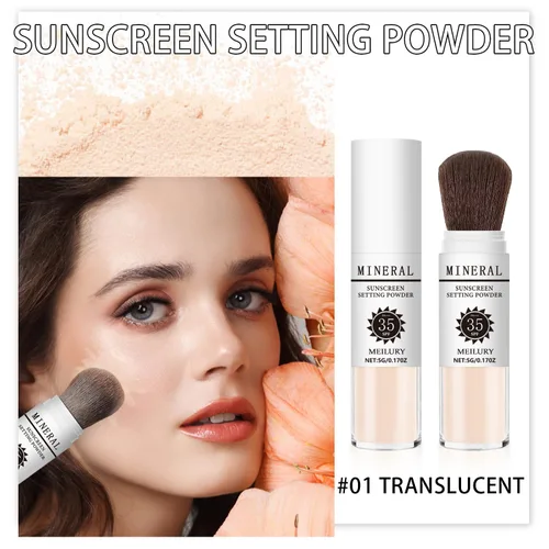 Miniatura 2 de Polvo fijador de protección solar SPF 35, cepillo mineral en polvo para cara y cuero cabelludo, control de aceite, acabado mate natural, polvo