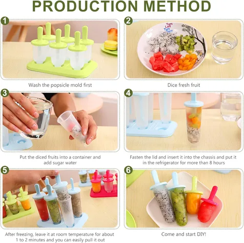 Miniatura 2 de 6 moldes para paletas de hielo, moldes de paletas con palos, para paletas de helado de bricolaje (verde, largo)