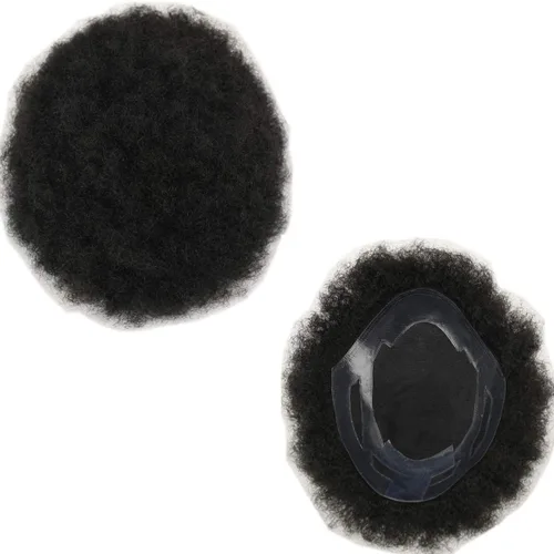 Toupee Afro Curl Toupee para hombres negros 9.5 x 7.5 pulgadas 100% cabello humano mono base red con poliuretano duro reforzado