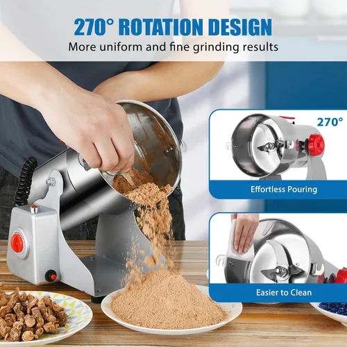 Miniatura 2 de Molinillo eléctrico de grano de 3000 W, molinillo de harina de acero inoxidable de 28.22 oz para uso doméstico, pulverizador comercial de alta