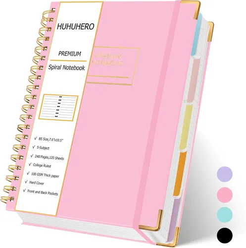 Miniatura 8 de Huhuhero Cuaderno de espiral, 240 páginas, cuaderno de 5 materias con rayas universitarias, 7.6 x 10.5 pulgadas, bonitos diarios en espiral forrados