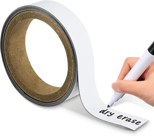 Houseables Tira magnética, cinta magnética, cinta magnética, 1 pulgada x 25 pies, rollo magnético, etiqueta de borrado en seco, tiras para pizarra
