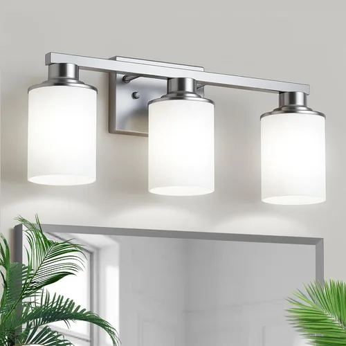 Miniatura 8 de L LOHAS LED Lámparas de baño negras de 2 luces, accesorios de iluminación modernos sobre espejo con pantalla de vidrio transparente, luces