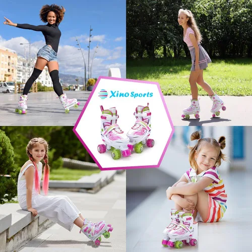 Miniatura 4 de XinoSports - Patines ajustables para niños y niñas con ruedas iluminadas (de 5 a 20 años) - Patines con ruedas iluminadoras Rosa