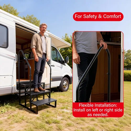 Miniatura 3 de Escalera de taburete para adultos, escalones de piscina con 2 pasamanos, escalera de caravana de 3 escalones, escalones de caravana para remolques