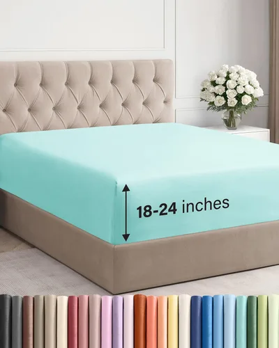 Miniatura 25 de Sábana bajera ajustable extra profunda tamaño completo – Sábana bajera individual de lujo para hotel únicamente – Se adapta fácilmente a colchones