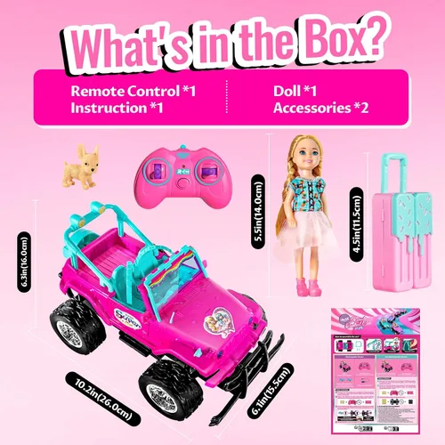 Miniatura 7 de ULOVEME Autos RC - Auto a control remoto con muñeca de 5.5 pulgadas para niñas, autos RC Je ep de 2.4 GHz - Coches de juguete de control simple