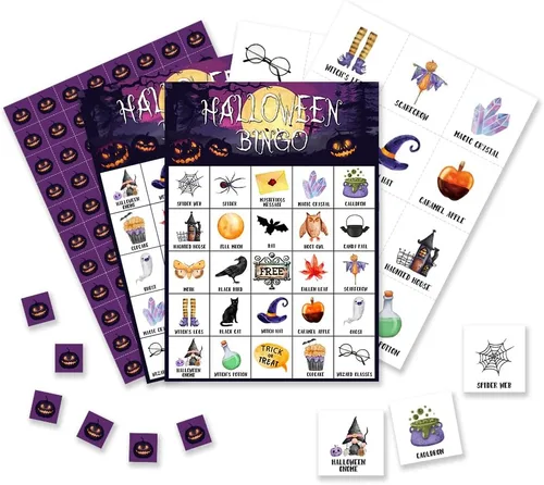Tarjetas de bingo de Halloween, juegos de bingo de Halloween para 24 jugadores, juegos de Halloween para familiares y amigos, actividades de grupo