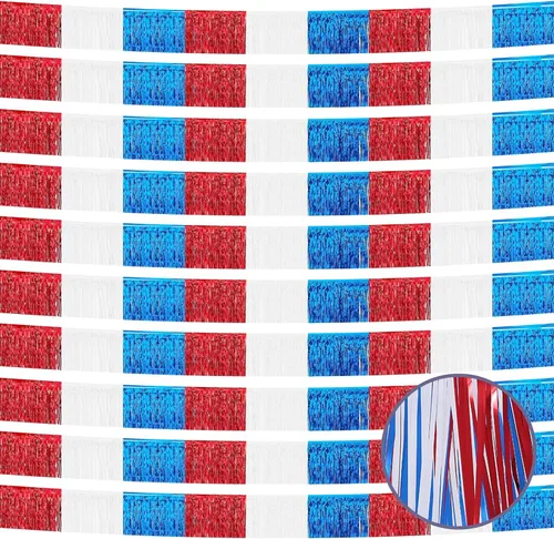 Miniatura 16 de Paquete de 10 guirnaldas de flecos negros de 10 pies, guirnalda de flecos de oropel metálico, serpentinas de flecos para desfiles, flotadores