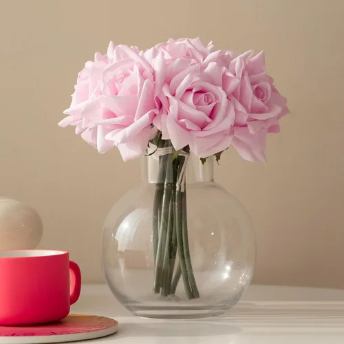 Miniatura 3 de DUYONE Rosas artificiales de un solo tallo 10 piezas de arreglo floral de seda falsa para decoración del hogar, fiesta, boda (rosa claro)