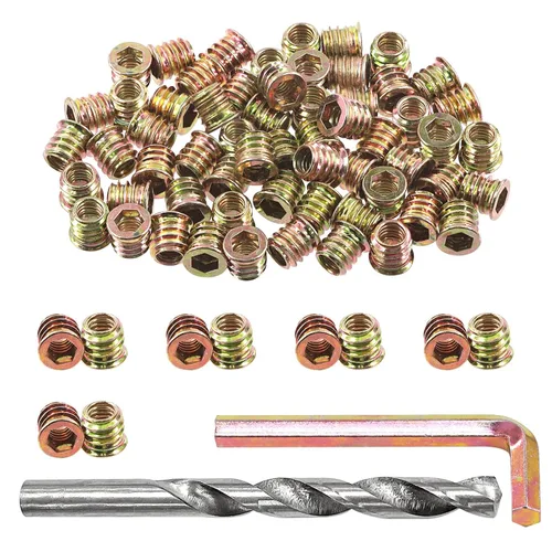 Miniatura 9 de Swpeet 60 piezas de insertos de madera chapados en zinc de 1/4"-0.787 x 0.394 in de color acero al carbono y taladro giratorio de 0.433 in con 1 kit