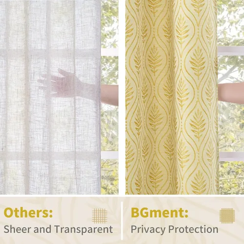 Miniatura 5 de BGment - Cortinas de jacquard de hojas en color amarillo mostaza, 72 pulgadas de largo para sala de estar, patrón botánico de estilo campestre