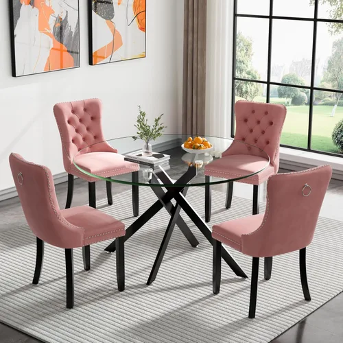 Miniatura 34 de HomVent Juego de mesa de comedor redonda de vidrio de 3 piezas, juego de mesa de comedor de vidrio templado para 2 mesas de cocina con 2 sillas