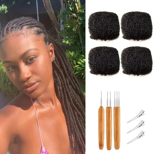 Cabello humano afro ajustado a granel para extensiones de rastas, 100% cabello humano, 4.23 onzas, 4 paquetes de 10 pulgadas de largo, negro natural