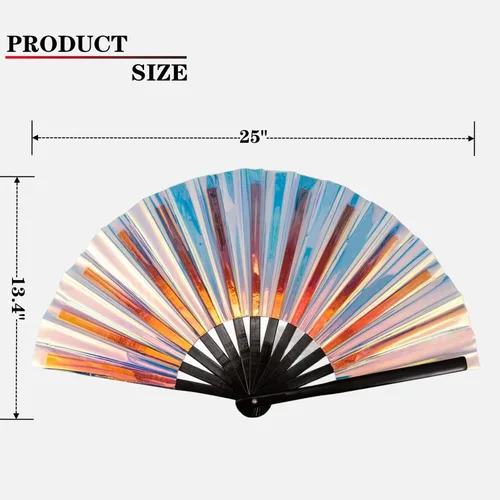 Miniatura 3 de Ventilador de mano plegable grande para hombres y mujeres, ventilador holográfico para mujeres, fiesta de baile, festivales, Halloween, EDM