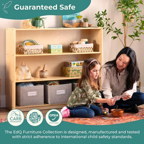 Miniatura 3 de Guidecraft EdQ - Almacenamiento abierto de tres estantes naturales con 3 contenedores de tela: estanterías de madera para niños y organizador
