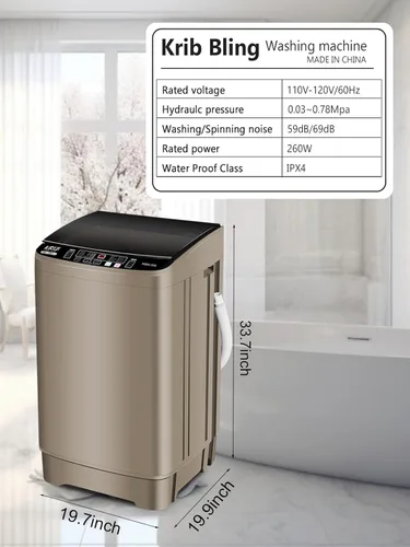Miniatura 3 de KRIB BLING Bomba de drenaje portátil de 17.7 libras, lavadora completamente automática con pantalla LED, 10 programas y 8 niveles de agua Dorado