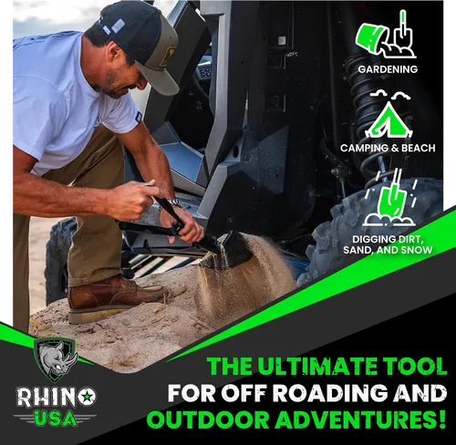 Miniatura 8 de RHINO USA Pala plegable de supervivencia con pico - Herramienta de atrincheramiento estilo militar de acero de carbono resistente para todoterreno