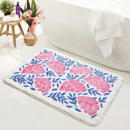 Miniatura 9 de SHIYUE Bonita alfombra de baño con diseño de flores para alfombras de baño, microfibra ultra suave y esponjosa, absorción de agua, tapete
