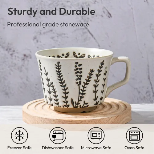 Miniatura 2 de Taza de café de cerámica, taza de té única y novedosa de 12 onzas con asa, taza de gres para té, moca, latte, capuchino, expreso