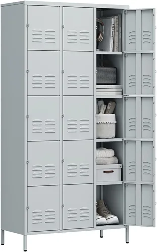 Miniatura 12 de Letaya Taquillas de metal para empleados: armario de almacenamiento de 3 puertas con estantes y gabinete de acero con cerradura para la escuela