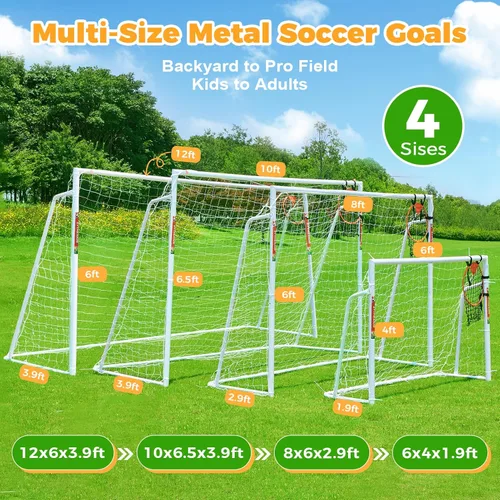 Miniatura 3 de Portería de fútbol de 12 x 6, 10 x 6.5, 8 x 6, 6 x 4 pies, portería de fútbol de metal para patio trasero, portería de fútbol para niños, jóvenes
