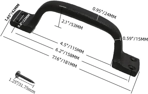 Miniatura 2 de Tirador Clásico de Puerta – Tirador de Acero Resistente para Portones, Puertas de Granero, Cercas Exteriores, Negro, 7 Pulgadas