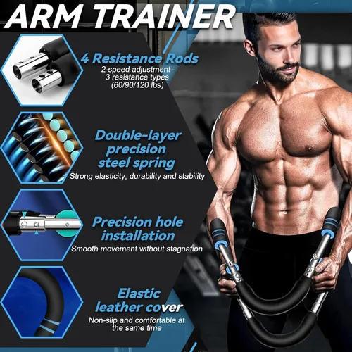 Miniatura 6 de Twister - Entrenador de brazos, barra de entrenamiento de resorte ajustable de 60 a 100 libras, entrenador de brazos para hombres/mujeres, diseño