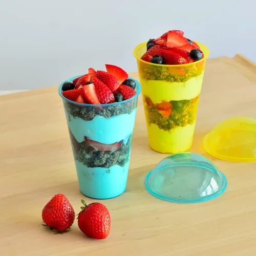 Miniatura 4 de Youngever 7 juegos de vasos de yogur de plástico reutilizables con tapas de cúpula, a prueba de derrames y fugas, grandes de 12 onzas Grande 12 onzas