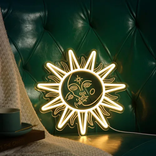 Miniatura 4 de Ganeen Letrero de Neón Naranja Amanecer Atardecer Arte de Pared Boho Luces de Neón para Dormitorio Sol en el Horizonte Letreros LED de Pared USB