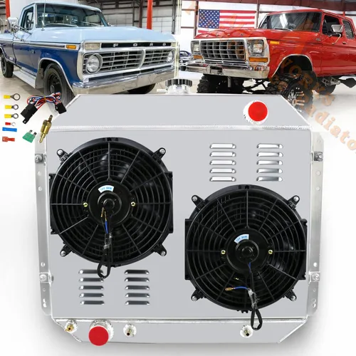 Miniatura 8 de Radiador de aluminio de 3 filas+ventilador de cubierta+relé compatible con Ford Bronco F100 F150 F250 F350 F500 V8
