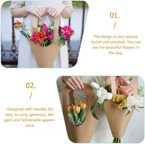 Miniatura 7 de ULTECHNOVO 20 bolsas de regalo de papel kraft con asas, soportes para ramo para el día de la madre, Pascua, regalos de boda, regalos de cumpleaños