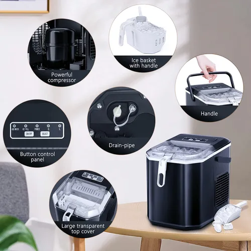 Miniatura 7 de Antarctic Star Máquina portátil de hielo para encimera con asa, máquinas de autolimpieza, 26 libras/24 horas, 9 cubos listos en 6 minutos, hielo S/L
